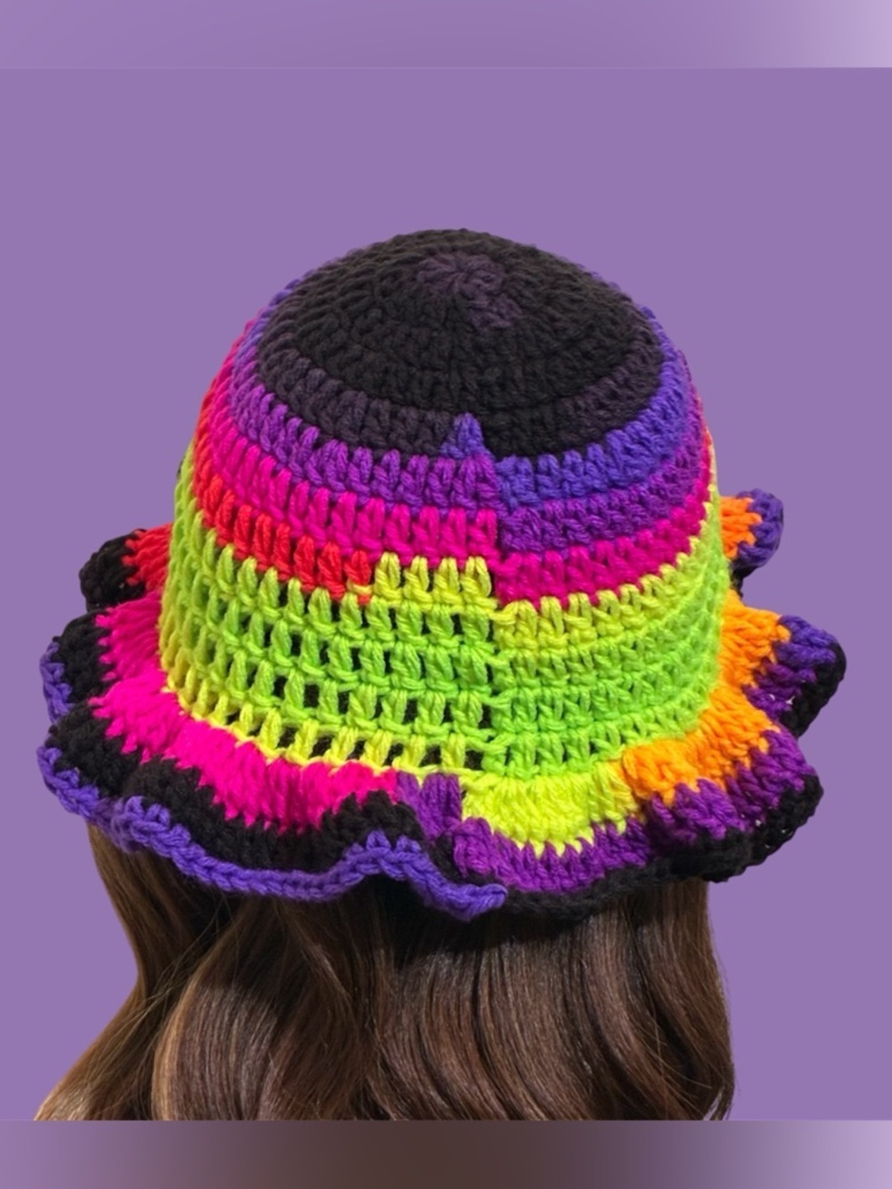 Hand-Crocheted Rainbow Bucket Hat - Bright Multicolor - Picture 4 of 4